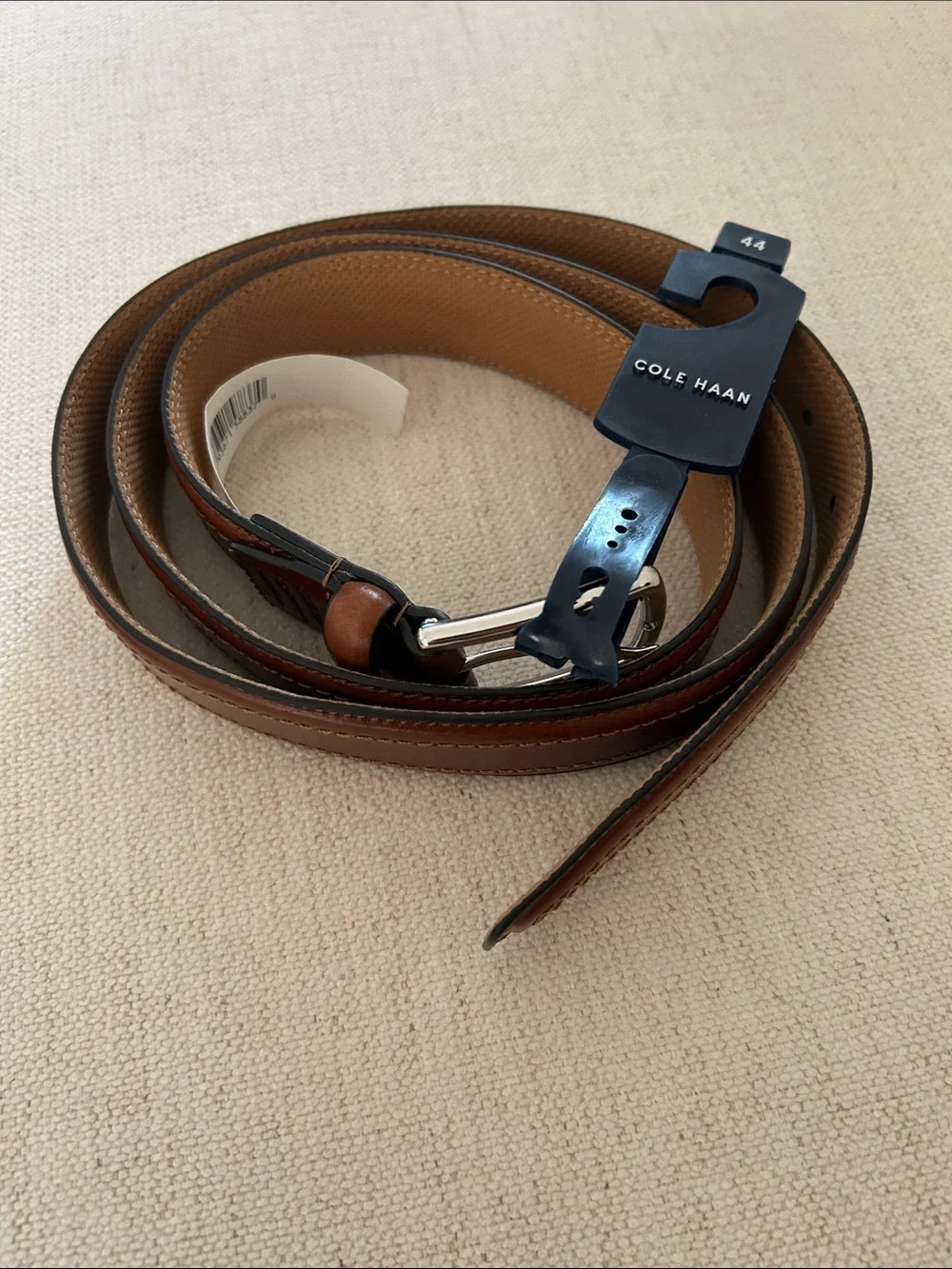 Cole Haan mens Stitched Leather Dress Belt Tan, size 44, NWT
